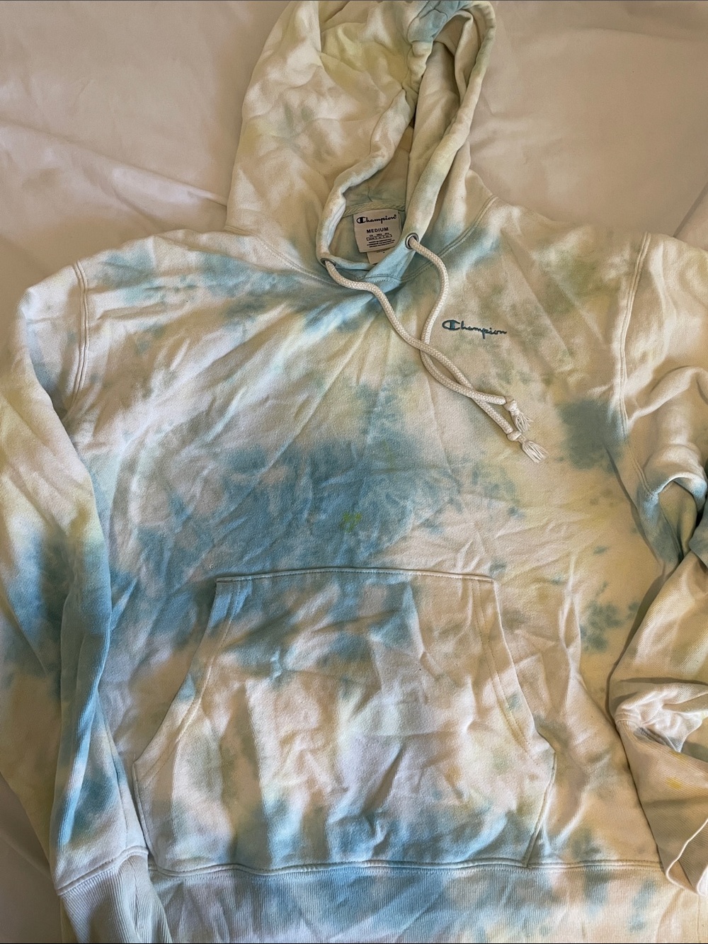 Champion Tie-Dye Pullover Hoodie in Blue & Yellow
